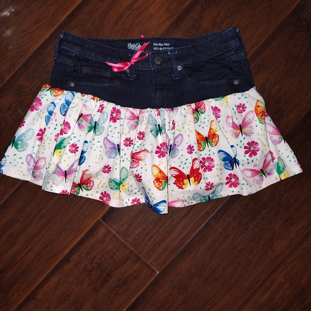 Mossimo Supply Co. Denim Upcycled Handmade Mini Skort With Butterfly Print